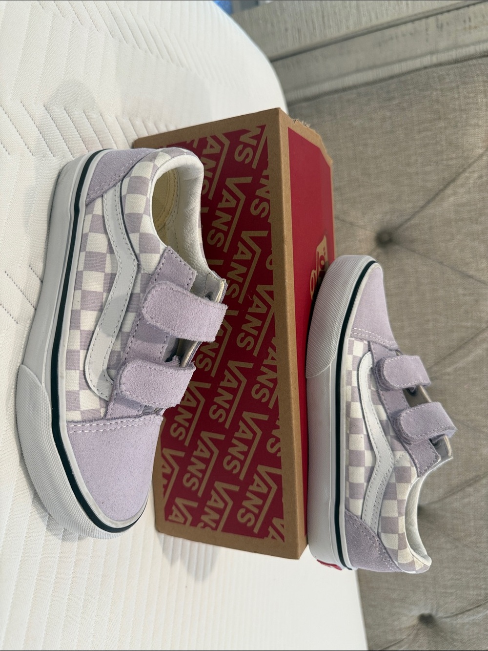 Vans Kids Lilac Checkerboard Velcro Sneakers